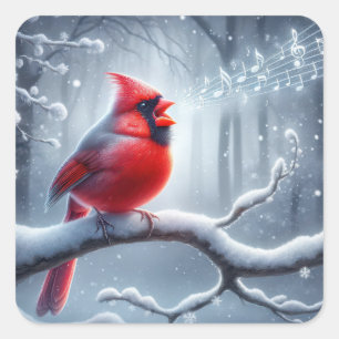 Cardinal Singing With Musical Notes Square Sticker
