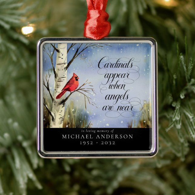 Cardinal Snow Christmas Remembrance Metal Ornament (Tree)