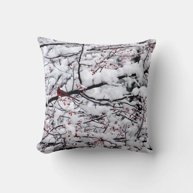 Cardinal Snow Tree Photo Cushion (Front)