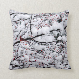 Cardinal Snow Tree Photo Cushion