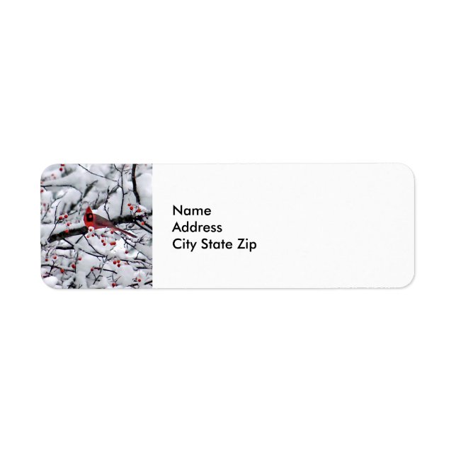Cardinal Snow Tree Photo Return Address Label (Front)