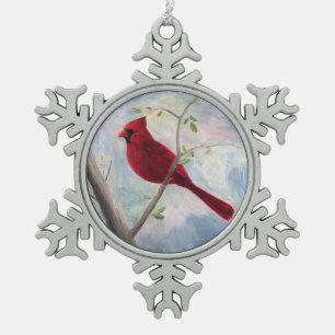 Cardinal Snowflake Pewter Christmas Ornament