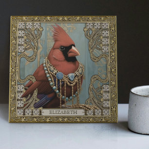 Cardinal Spirit Animal Personalised Name Field Ceramic Tile