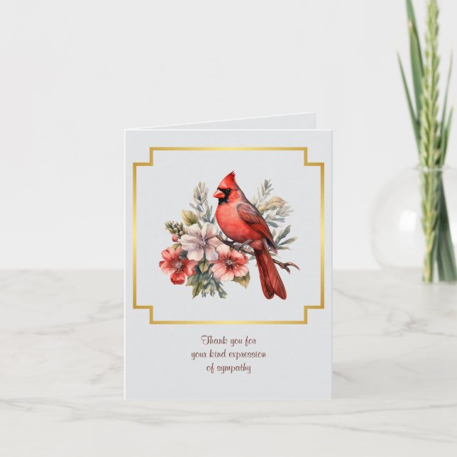 Cardinal Sympathy Thank You Folded Note Card (Front)