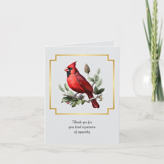 Cardinal Sympathy Thank You Folded Note Card (Front)