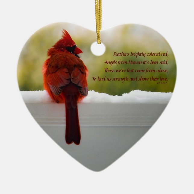 Cardinal w/Visitor From Heaven poem (Customizable) Ceramic Ornament (Front)