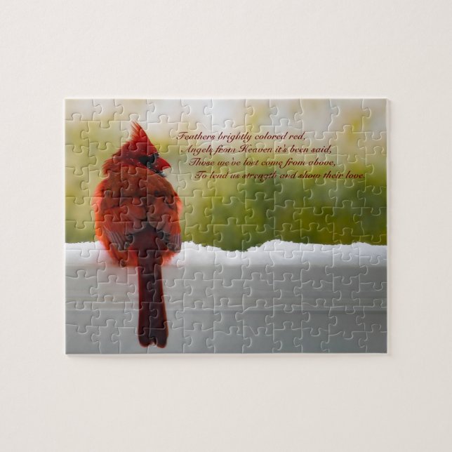 Cardinal w/ Visitors From Heaven 10x8 challenging Jigsaw Puzzle (Horizontal)