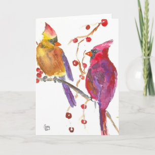 Cardinal watercolor art on blank note card