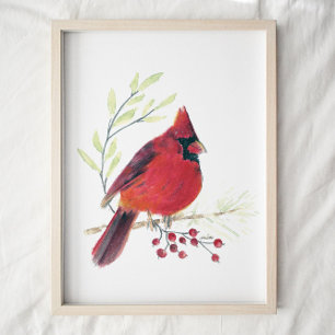 Cardinal Watercolor Art Poster