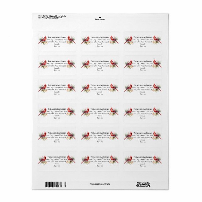 Cardinal Watercolor Personalise Label (Full Sheet)