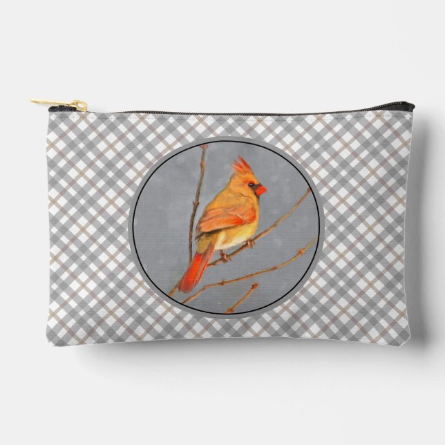 Cardinal Winter Branch Painting Original Bird Art Accessory Pouch (Front)
