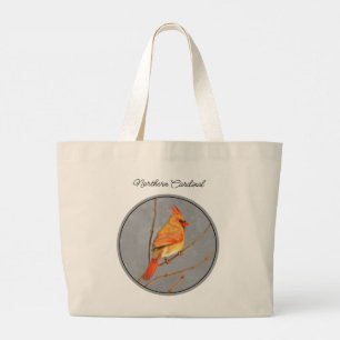 Cardinal Winter Branch Painting Original Bird Art Large Tote Bag