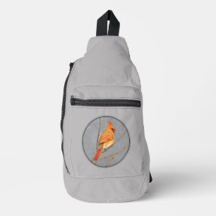 Cardinal Winter Branch Painting Original Bird Art Sling Bag