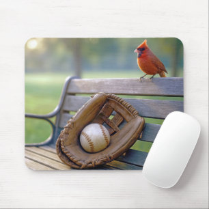 Cardinal with a Baseball in Glove Mouse Pad