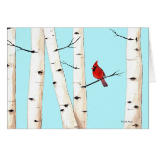 Cardinal with Birch Trees