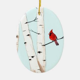Cardinal with Birch Trees Ceramic Ornament
