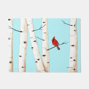 Cardinal with Birch Trees Doormat