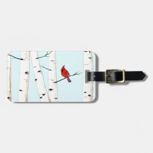 Cardinal with Birch Trees Luggage Tag