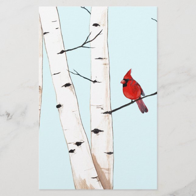 Cardinal with Birch Trees Stationery (Front)