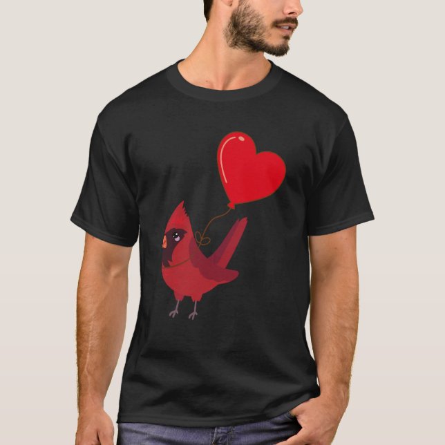 Cardinal With Heart Balloon Valentines Day Love Bo T-Shirt (Front)