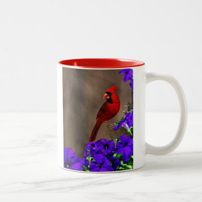 Cardinal with Petunias Two-Tone Coffee Mug (Right)