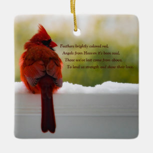 Cardinal with Visitor From Heaven poem Ceramic Ornament