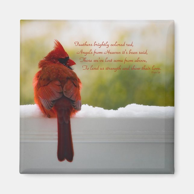 Cardinal with Visitor From Heaven poem Magnet (Front)