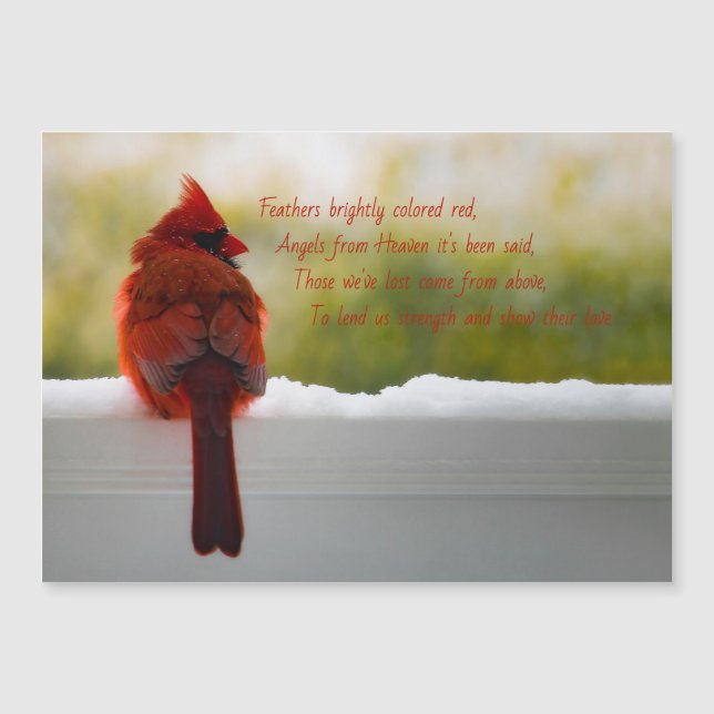 Cardinal with Visitor From Heaven poem Magnet Card (Front)
