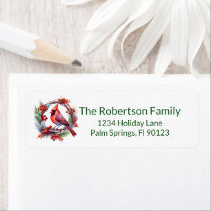 Cardinal Wreath Green Return Address Label