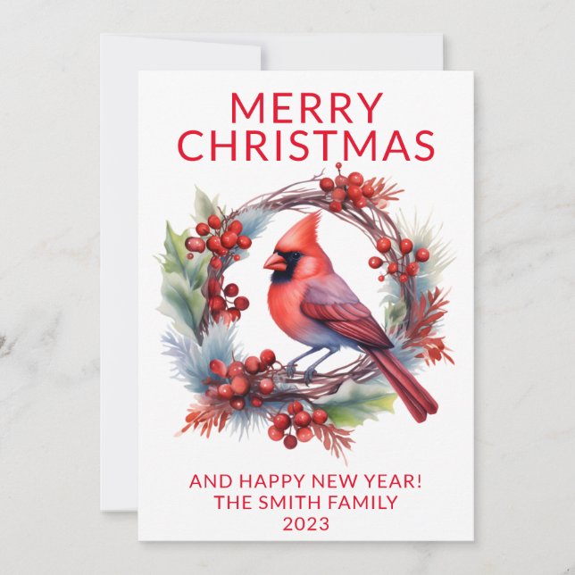 Cardinal Wreath Red Holiday Card (Front)