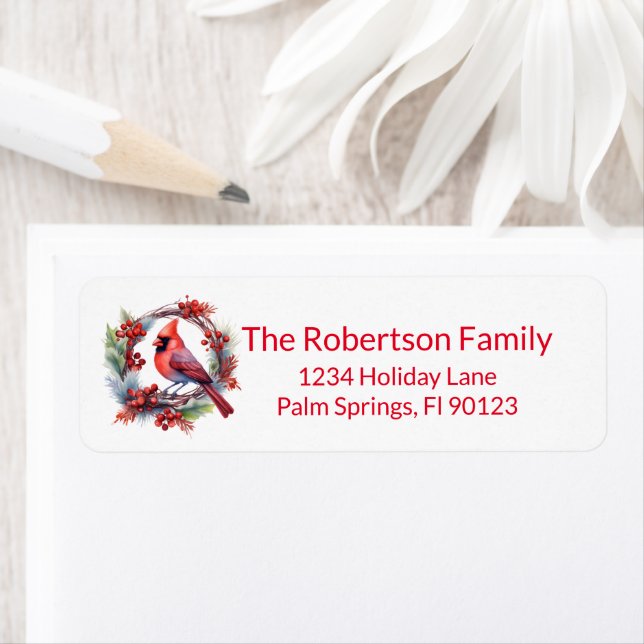 Cardinal Wreath Red Return Address Label (Insitu)