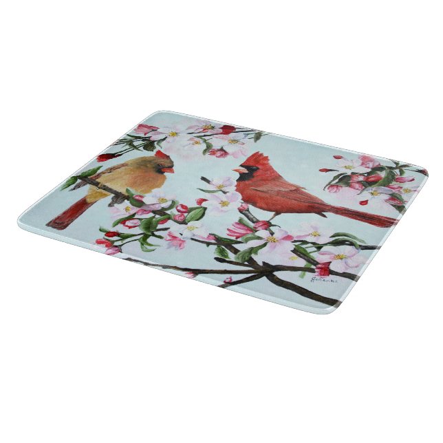 Cardinals and Apple Blossoms Cutting Board (Corner)