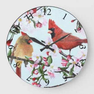 Cardinals and Apple Blossoms Wall Clock