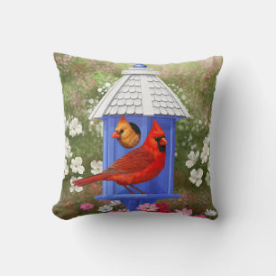Cardinals and Blue Birdhouse Cushion