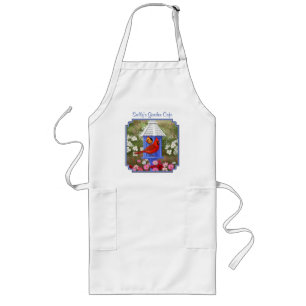 Cardinals and Blue Birdhouse Long Apron