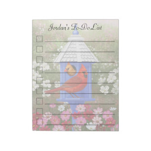 Cardinals and Blue Birdhouse Notepad