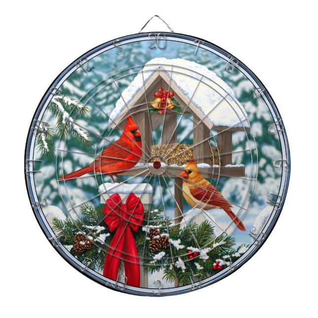 Cardinals and Christmas Bird Feeder Dartboard (Front)