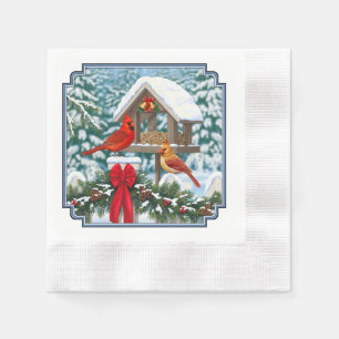 Cardinals and Christmas Bird Feeder Napkin