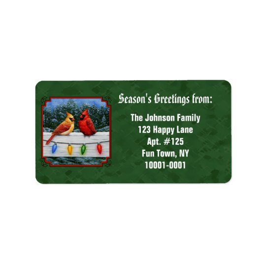 Cardinals and Christmas Lights Green Address Label