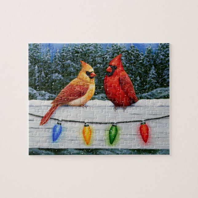 Cardinals and Christmas Lights Jigsaw Puzzle (Horizontal)
