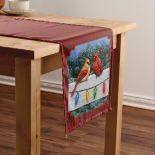Cardinals and Christmas Lights Red Medium Table Runner