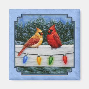 Cardinals and Christmas Lights Sky Blue Magnet