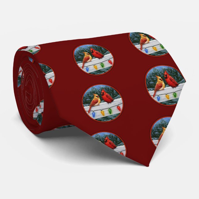 Cardinals and Christmas Lights Tie (Rolled)