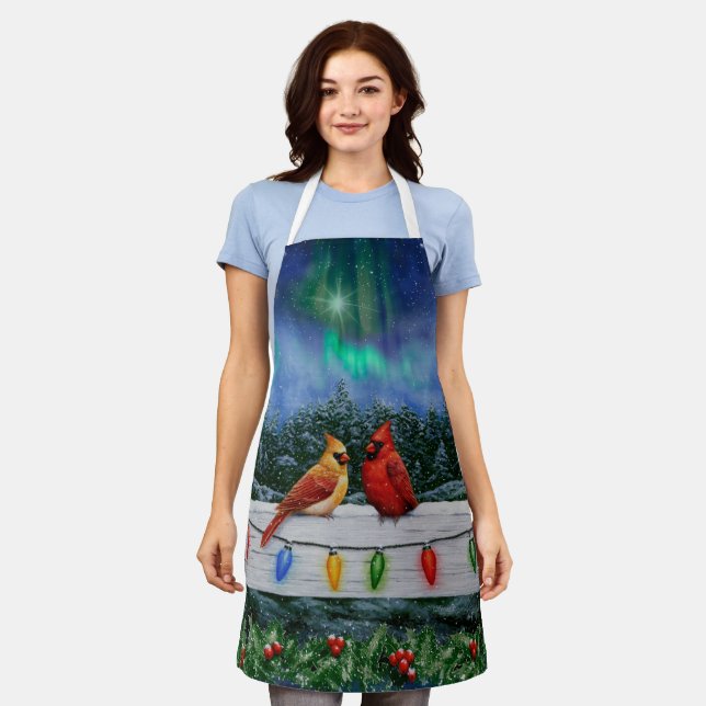 Cardinals and Christmas Lights Winter Snow Apron (Worn)