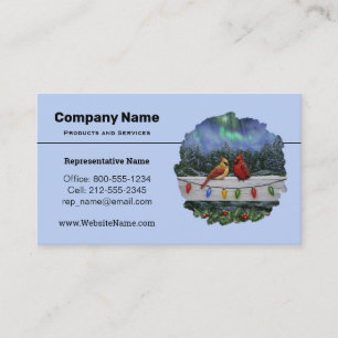 Cardinals and Christmas Lights Winter Snow Business Card