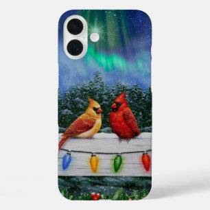 Cardinals and Christmas Lights Winter Snow iPhone 16 Plus Case