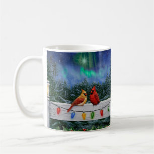 Cardinals and Christmas Lights Winter Snow Coffee Mug