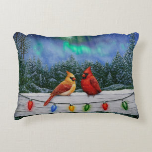 Cardinals and Christmas Lights Winter Snow Decorative Cushion