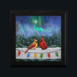 Cardinals and Christmas Lights Winter Snow Gift Box<br><div class="desc">Northern Red Cardinals perch on a snow covered fence strung with Christmas lights. Snowflakes falls from the night sky,  covering the surrounding forest with a winter blanket of white.</div>