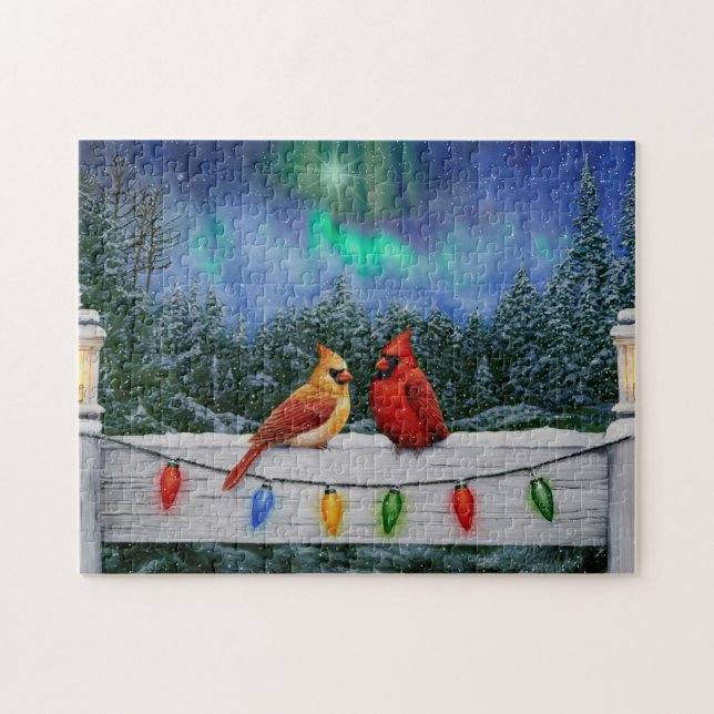 Cardinals and Christmas Lights Winter Snow Jigsaw Puzzle (Horizontal)